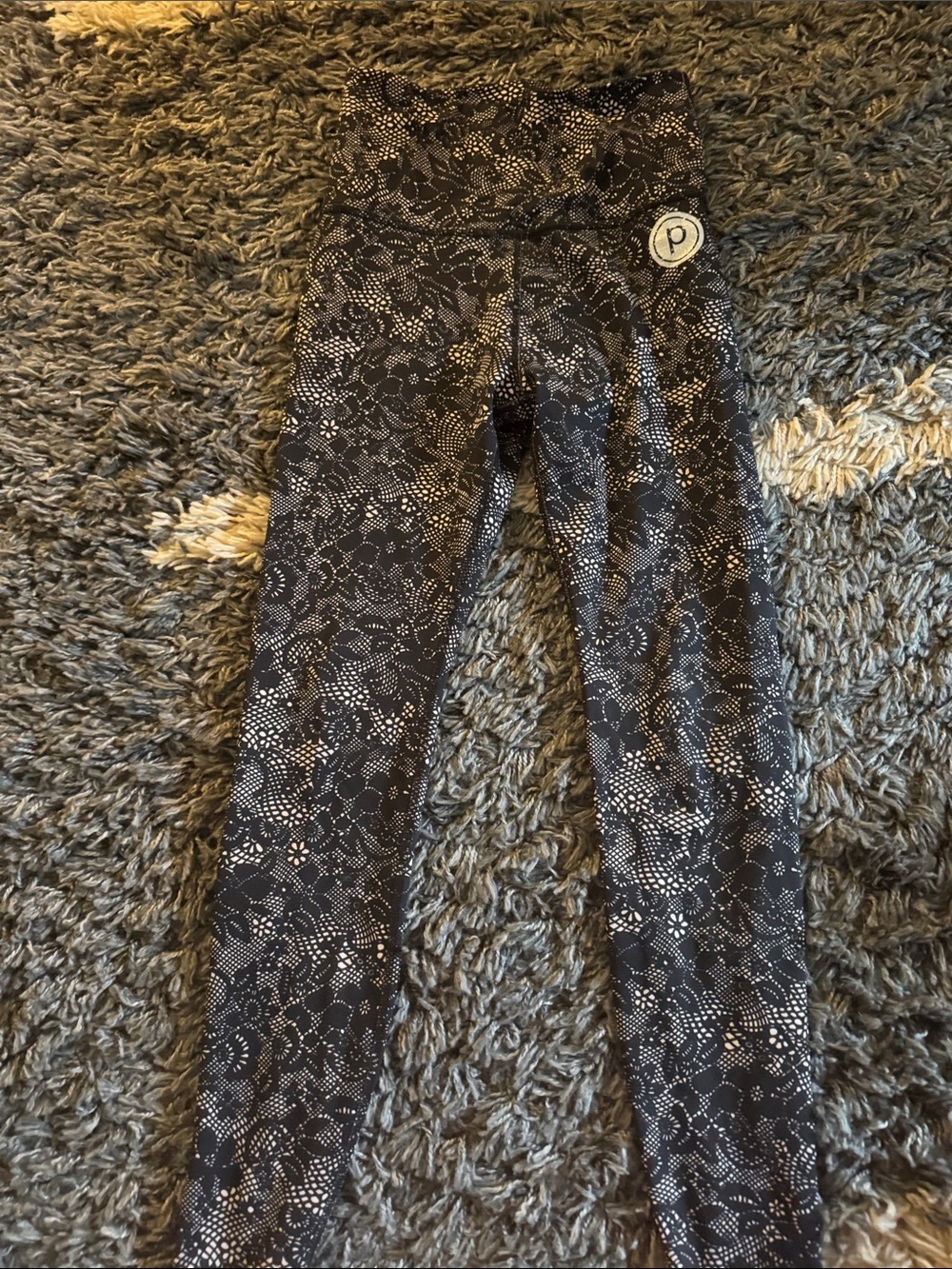 Pure Barre Black & White Floral Dot Print Leggings